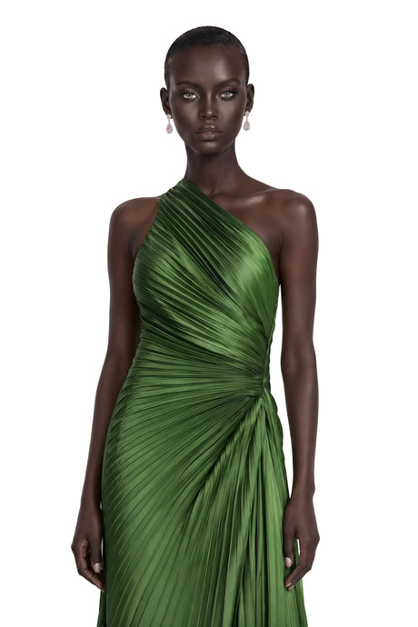 Aida Maxi Dress Emerald Green One Shoulder Pleated
