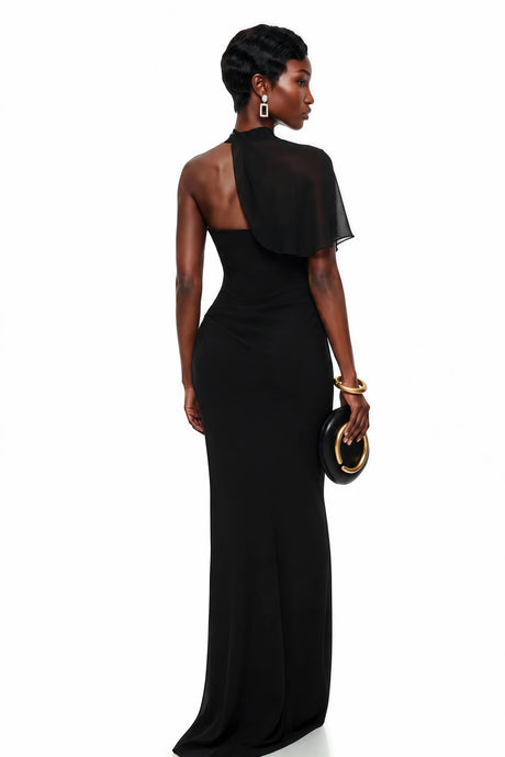 Eulalia Maxi Dress Black Asymmetrical Bodycon