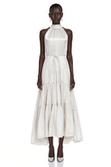 Firuze Ivory Pleated Tiered Maxi Dress