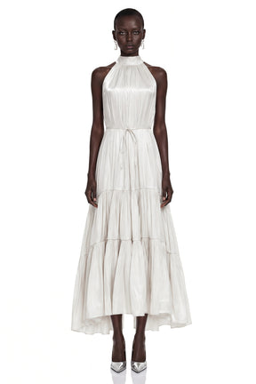 Firuze Ivory Pleated Tiered Maxi Dress