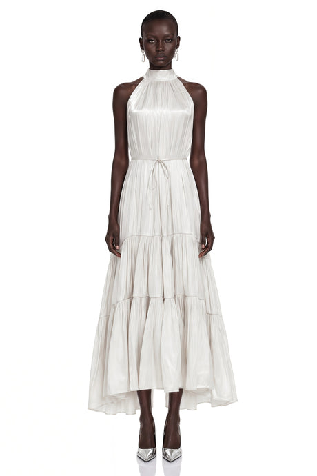 Rita Maxi Dress Ivory Pleated Tiered