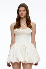 Flavie Neutral Sequin Embellished Corset Satin Mini Dress