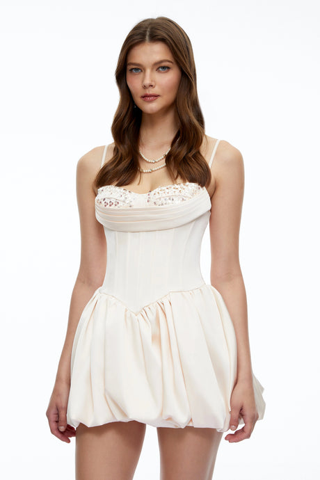 Beppina Mini Dress Neutral Sequin Embellished Corset Satin
