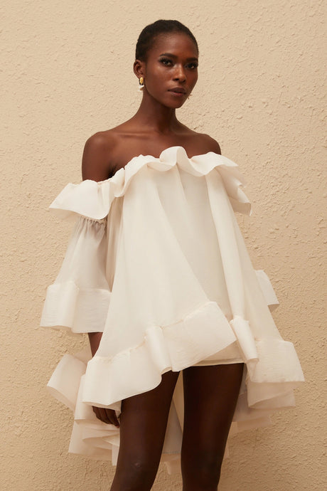 Artemisia Mini Dress White Off Shoulder Ruffled