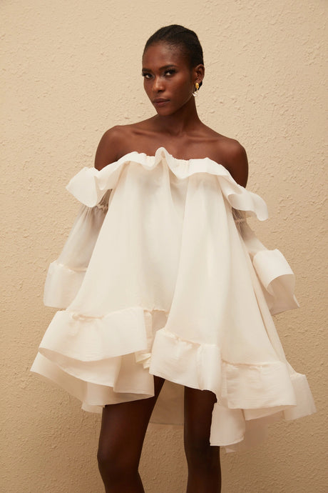 Artemisia Mini Dress White Off Shoulder Ruffled