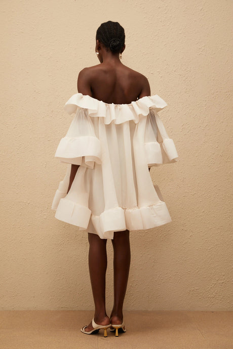 Artemisia Mini Dress White Off Shoulder Ruffled