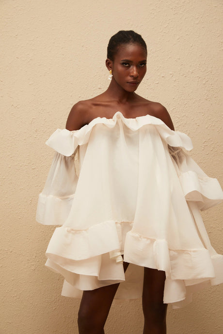 Artemisia Mini Dress White Off Shoulder Ruffled