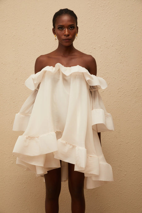 Artemisia Mini Dress White Off Shoulder Ruffled