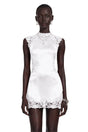 Flavie White Satin Mini Dress with Lace Trim