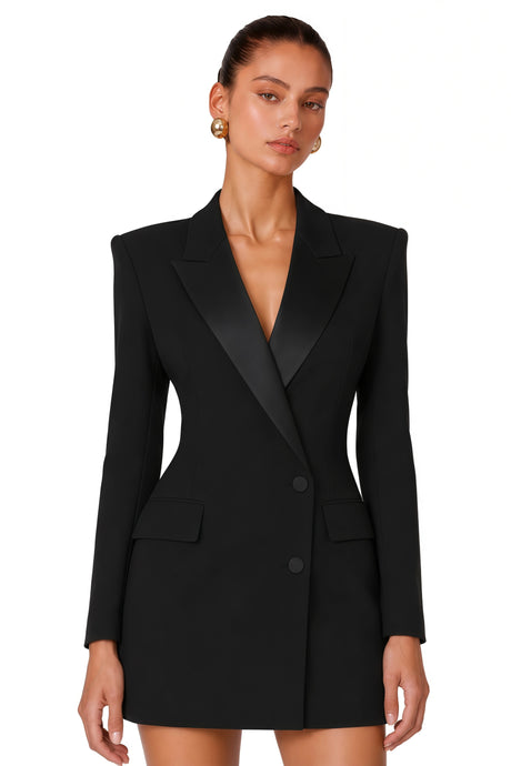 Fortunata Mini Dress Black Blazer with Satin Panels
