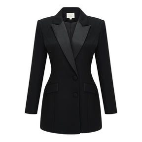 Fleur Black Blazer Mini Dress with Satin Panels