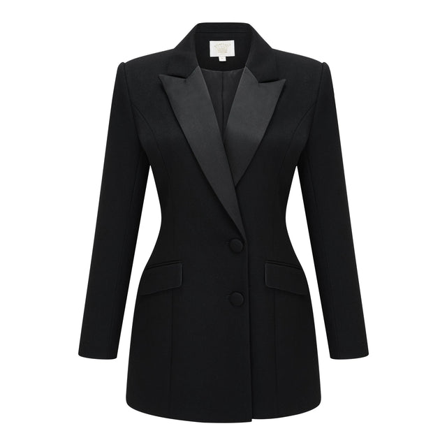 Fleur Black Blazer Mini Dress with Satin Panels