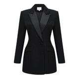 Fleur Black Blazer Mini Dress with Satin Panels