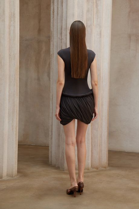 Angelina Mini Dress Grey Ruched Bubble Hem