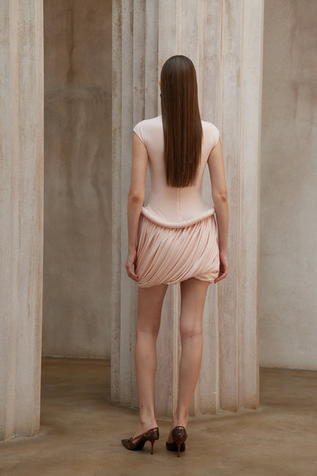 Iolanda Mini Dress Pink Ruched Bubble Hem