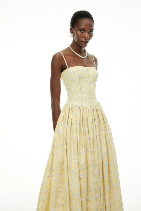 Claire Midi Dress Yellow Floral Print