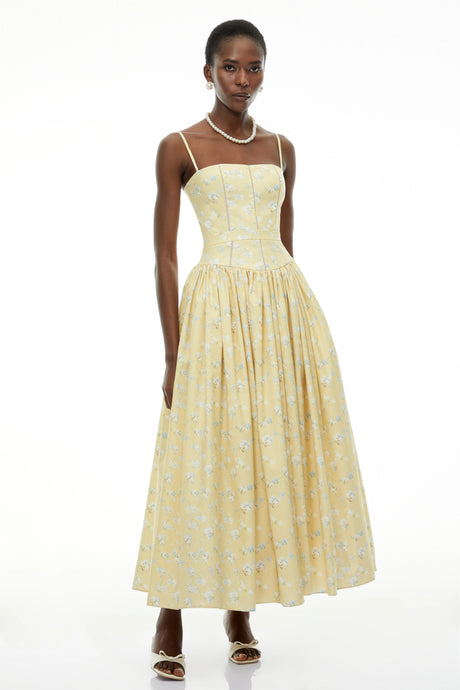 Claire Midi Dress Yellow Floral Print
