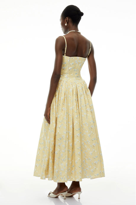 Claire Midi Dress Yellow Floral Print