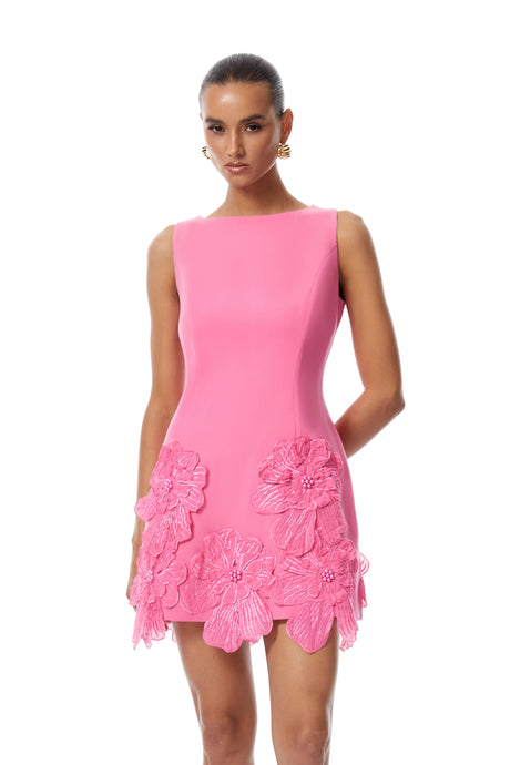 Julianna Mini Dress Hot Pink Floral Appliqué