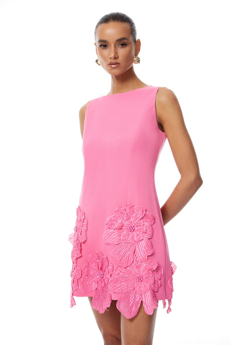 Julianna Mini Dress Hot Pink Floral Appliqué