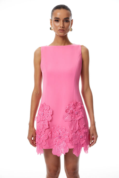 Julianna Mini Dress Hot Pink Floral Appliqué