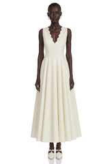 Florence Cream VNeck Flared Satin Maxi Dress
