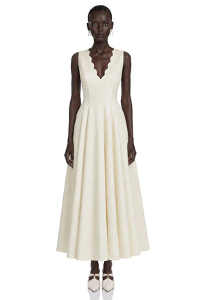 Florence Cream VNeck Flared Satin Maxi Dress