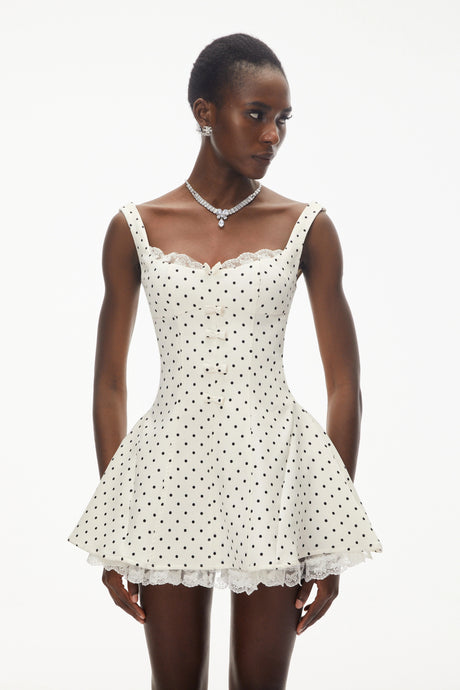 Ninfa Mini Dress White Polka Dot with Bow
