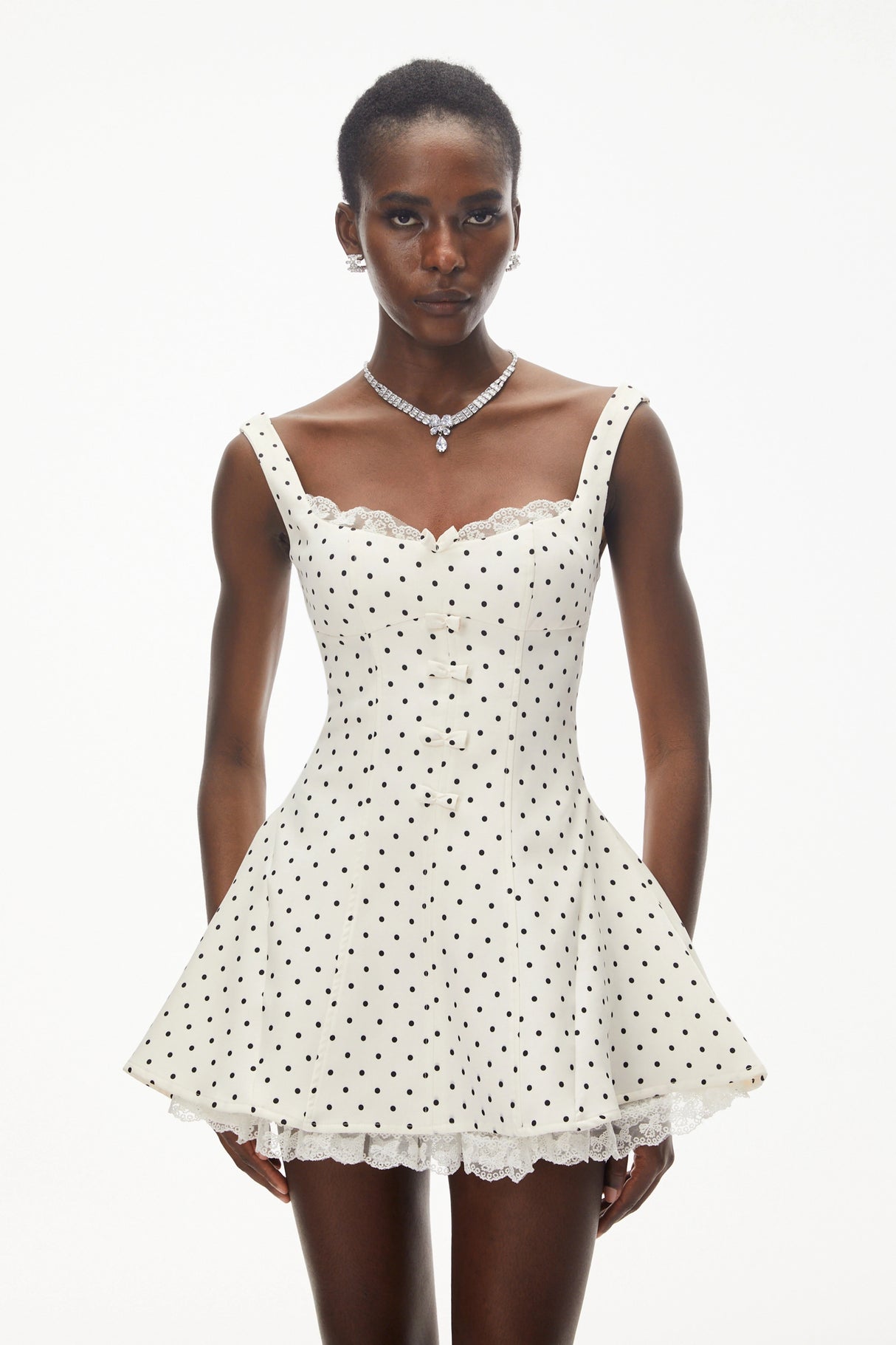 Florence White Polka Dot Mini Dress with Bow