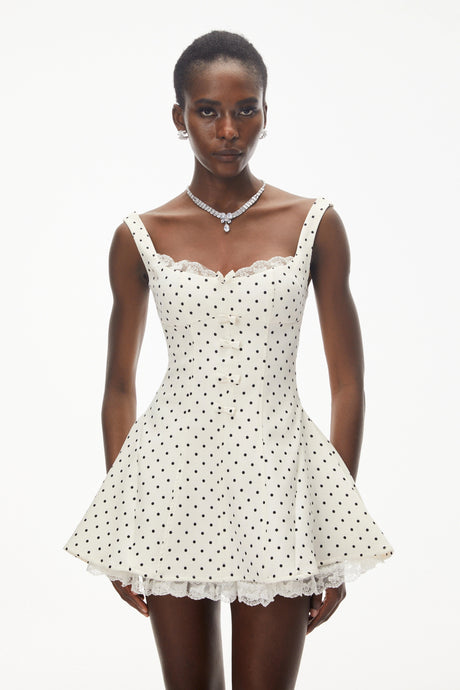 Ninfa Mini Dress White Polka Dot with Bow