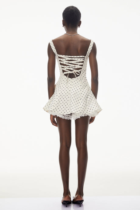 Ninfa Mini Dress White Polka Dot with Bow