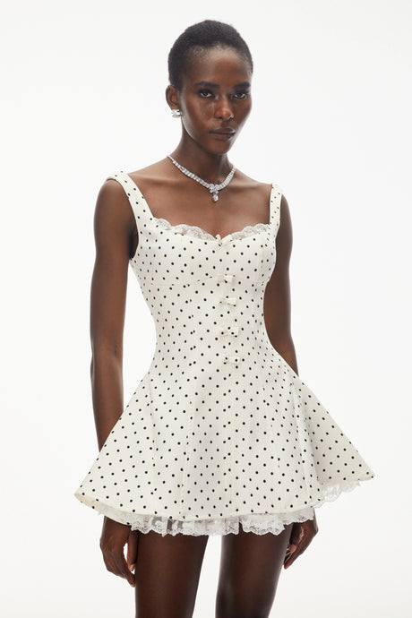 Ninfa Mini Dress White Polka Dot with Bow