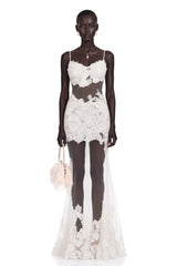 Florence White SemiSheer Floral Lace Maxi Dress