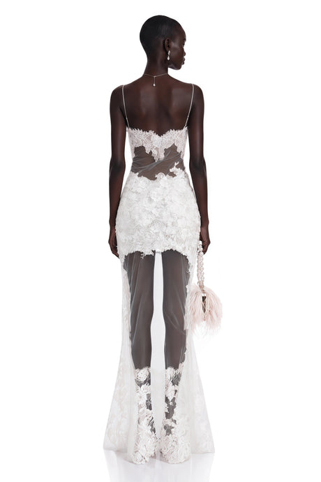 Natalia Maxi Dress White Semi-Sheer Floral Lace