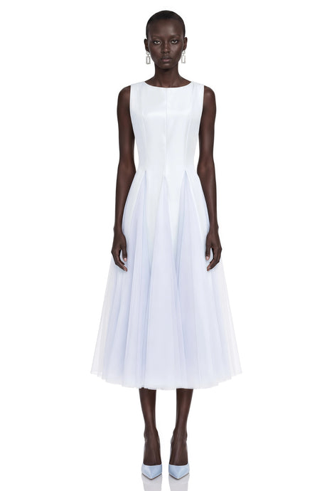 Ilaria Midi Dress Blue with Tulle Panels