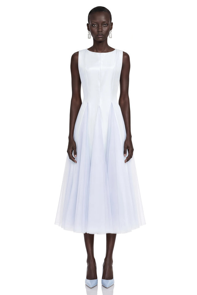 Florentina Blue Midi Dress with Tulle Panels