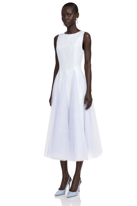 Ilaria Midi Dress Blue with Tulle Panels