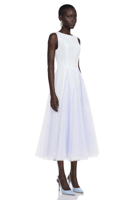 Ilaria Midi Dress Blue with Tulle Panels