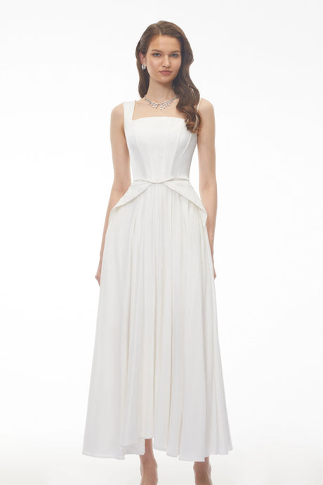 Miriam Maxi Dress White Pleated Satin