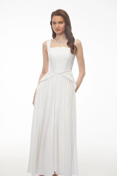 Miriam Maxi Dress White Pleated Satin