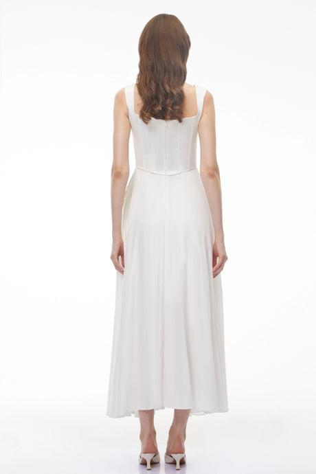 Miriam Maxi Dress White Pleated Satin
