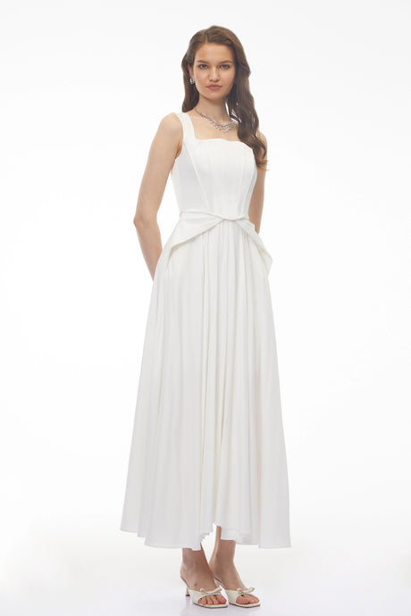 Miriam Maxi Dress White Pleated Satin
