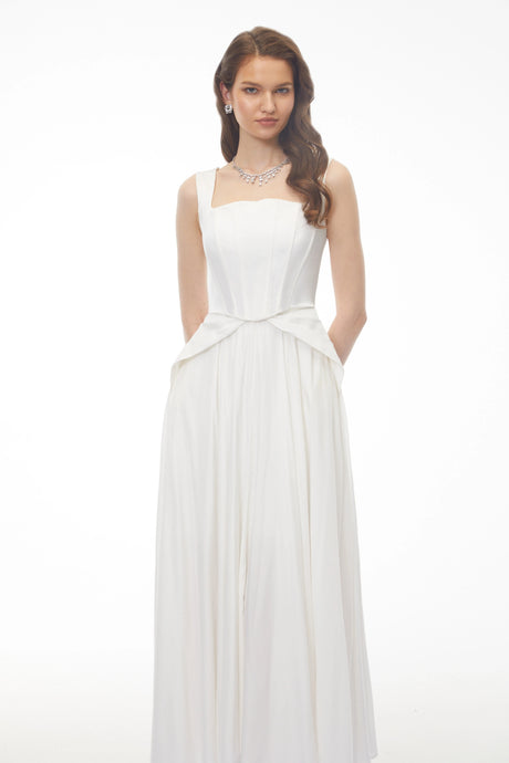 Miriam Maxi Dress White Pleated Satin