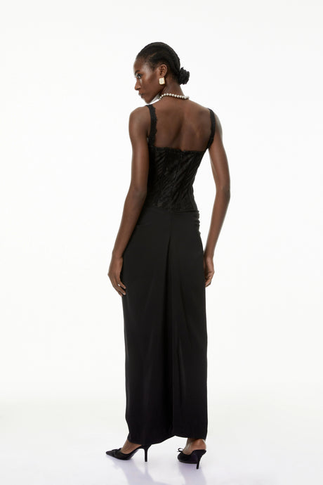 Veronica Maxi Dress Black High Slit Floral Lace