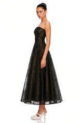 Francesca Black Strapless Floral Lace ALine Maxi Dress