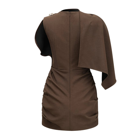 Isabella Mini Dress Brown Asymmetrical Gathered