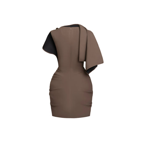 Pasquina Mini Dress Brown Asymmetrical Gathered