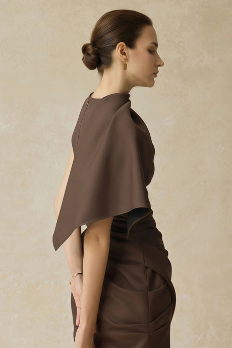 Pasquina Mini Dress Brown Asymmetrical Gathered