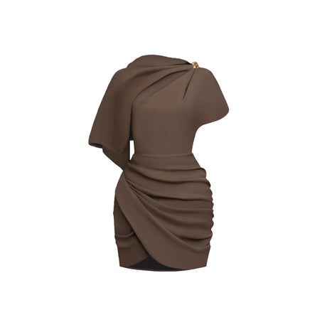 Pasquina Mini Dress Brown Asymmetrical Gathered