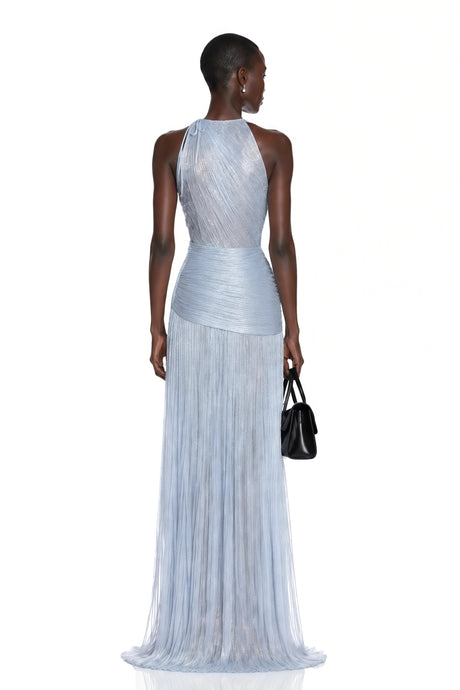 Giselle Maxi Dress Silver Fringe with Bow